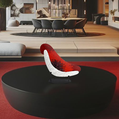 Metallskulptur - BOOMERANG - veveglass - Carrara-Marmor / Muranoglas / handgefertigt