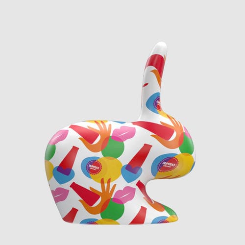 Hocker / originelles Design - RABBIT M - Qeeboo - Polypropylen / mit Mittelfuß / für Gewerbegebrauch