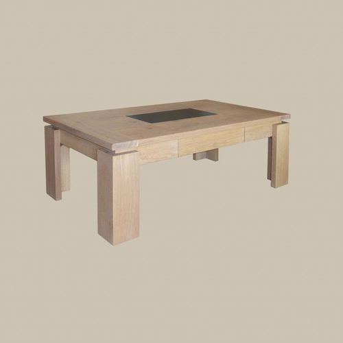 Moderner Couchtisch - ECLIPSE - DELORME MEUBLES - Granit / Eiche / rechteckig