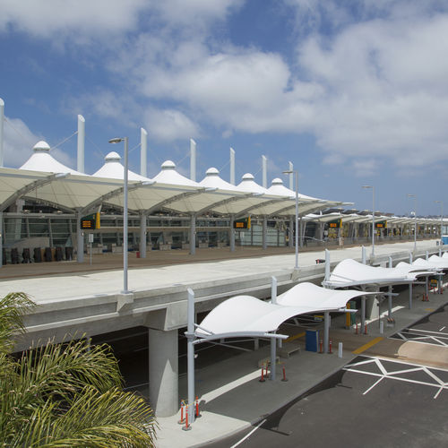 Membran-Architektur / PTFE - SAN DIEGO INTERNATIONAL AIRPORT SMART CURB PAVILION - FabriTec Structures - für Seiltragwerk / für öffentliche Bereiche / für Markise