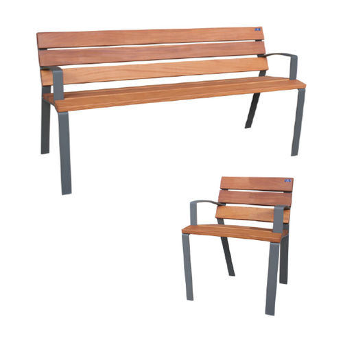 Klassische Bank für den öffentlichen Raum - ESTROFA - Ado urban - Holz / Eisen / mit Rückenlehne