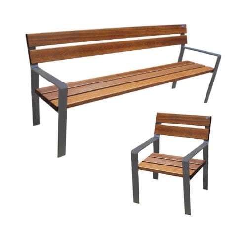 Klassische Bank für den öffentlichen Raum - ESTILO - Ado urban - Holz / Eisen / mit Rückenlehne