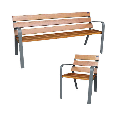 Klassische Bank für den öffentlichen Raum - ACORDE - Ado urban - Holz / Eisen / mit Rückenlehne