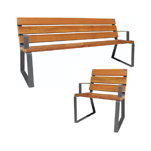 Klassische Bank für den öffentlichen Raum - DAMA - Ado urban - Holz / Eisen / mit Rückenlehne