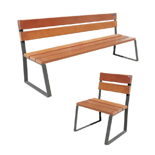 Moderne Bank für den öffentlichen Raum - NOTE - Ado urban - Holz / Eisen / mit Rückenlehne