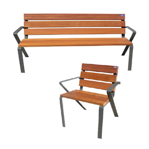 Klassische Bank für den öffentlichen Raum - LORCA - Ado urban - Holz / Metall / mit Rückenlehne