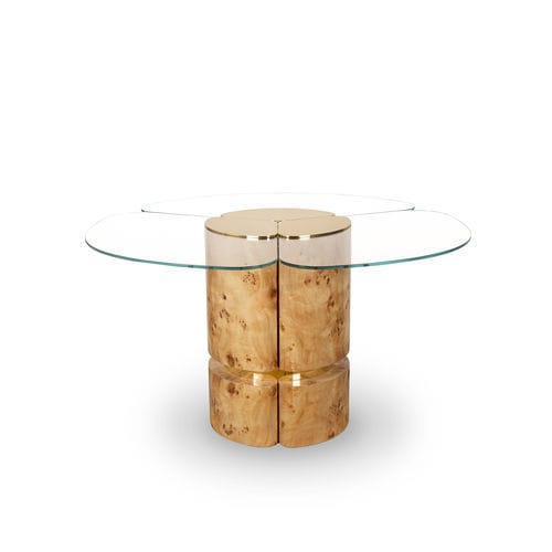 Moderner Esstisch - EUPHORIA  - Memoir - Glas / Gestell aus Furnierholz / rund