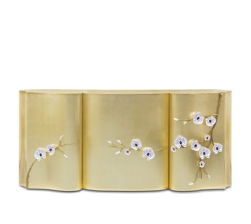 Modernes Sideboard - HONOR  - Memoir - blattvergoldetes Holz / Glas / mit Schwingtür