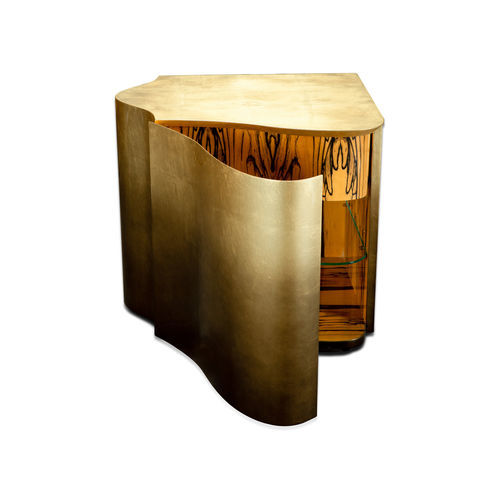 Moderner Nachttisch - HONOR  - Memoir - Holzfurnier / blattvergoldetes Holz / Glas