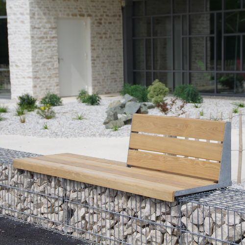 Moderne Bank für den öffentlichen Raum - MOBILIER EVOL 1/2 DOSSIER - ID GABION - L'AGENCE URBAINE - galvanisiertem Stahl / Massivholz / Stein