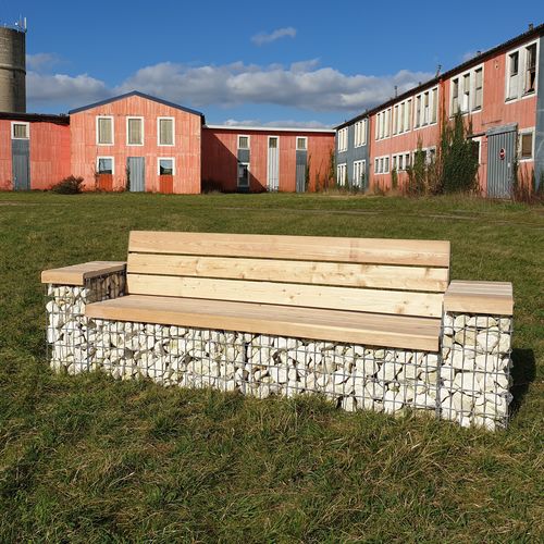 Bank für den öffentlichen Raum / Gabion - LABB - ID GABION - L'AGENCE URBAINE - modern / Lärche / galvanisiertem Stahl
