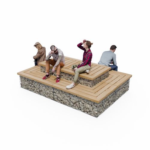Moderne Bank für den öffentlichen Raum - PLATEFORME - ID GABION - L'AGENCE URBAINE - galvanisiertem Stahl / Stahl / Holz