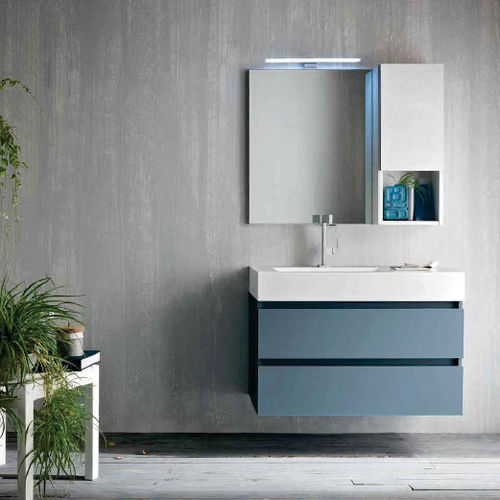 Wandhängender Waschtisch-Unterschrank - QB55 - IDEAL BAGNI - Ulme / modern / mit Spiegel