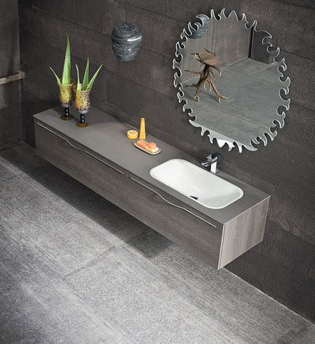 Wandhängender Waschtisch-Unterschrank - QB01 - IDEAL BAGNI - melaminbeschichtet / Eiche / modern