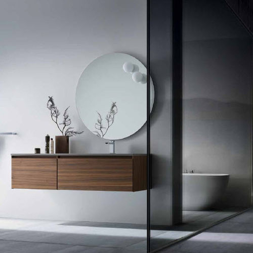 Wandhängender Waschtisch-Unterschrank - AS01 - IDEAL BAGNI - Nussbaum / modern / mit Spiegel