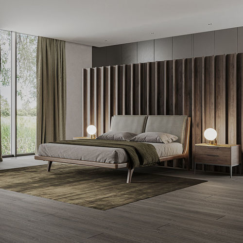 Doppelbett - KURLY - De-code, Lattas Nik. Spyridon - modern / gepolstertes Kopfteil / Stoff