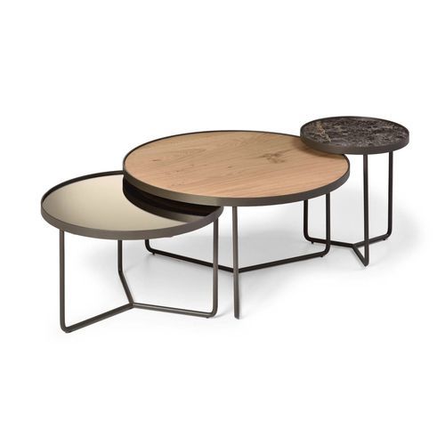 Moderner Couchtisch - RIO - De-code, Lattas Nik. Spyridon - Holzfurnier / Gestell aus Metall / rund