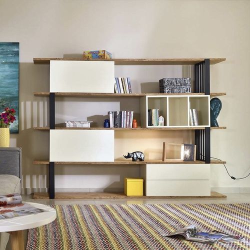 Modernes Bücherregal - ARBOR - De-code, Lattas Nik. Spyridon - lackiertes Holz / Holzfurnier / Metall