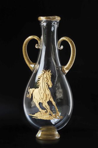 Klassische Vase - DROP AMPHORA GOLD HORSE GALLOPING - Duccio di Segna srl - Kristall