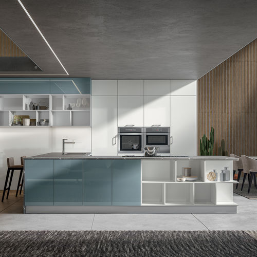 Moderne Küche - KLEE  - Home srl - lackiertes MDF / Glas / Kochinsel