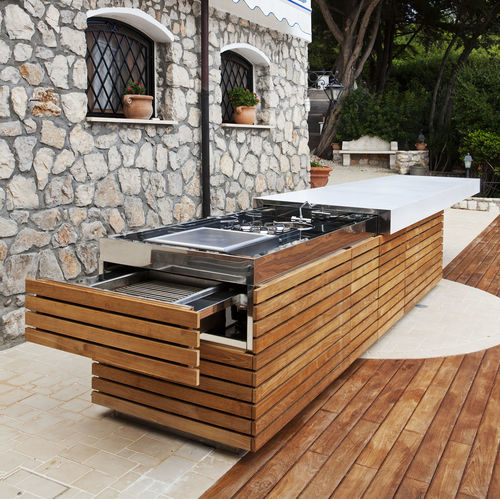 Outdoor-Küche - Summertime - Laboratorio Mattoni - modern / Teakholz / Stahl