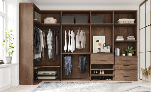 Begehbarer Kleiderschrank / Eck - Mobenia - modern / Laminat / mit Schubladen