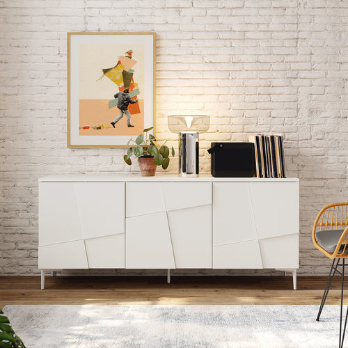 Hohes Sideboard - Linen - Mobenia - modern / lackiertes MDF / melaminbeschichtet