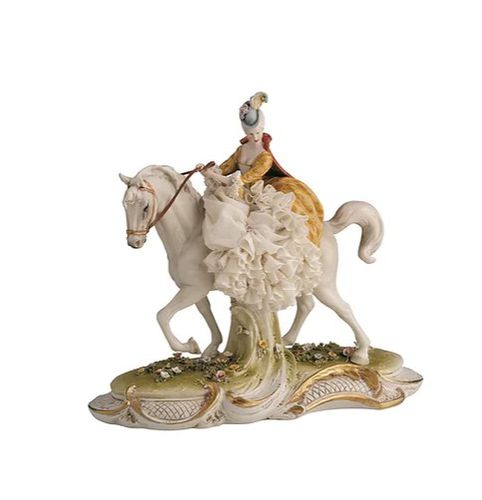 Porzellan-Skulptur - Lady riding horse - Porcellane Principe snc - gold / weiß