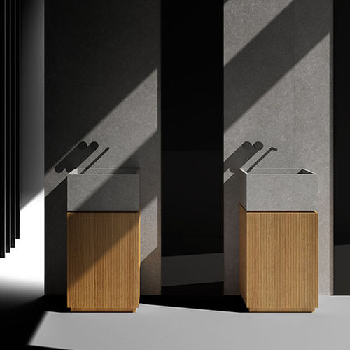 Bodenstehendes Waschbecken - G.19 - LIVING CERAMICS - Porzellan / Holz / mit integrierten Schubladen