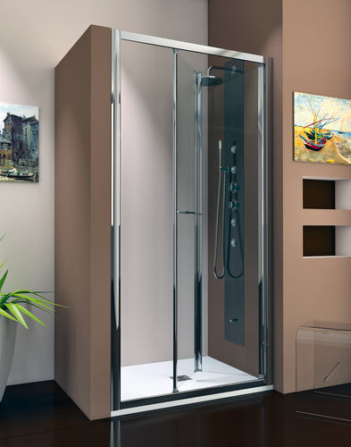 Schiebe-Stapel-Duschwand - PRL-SF - THERMO DESIGN - rechteckig / für Eckeinbau / Hartglas