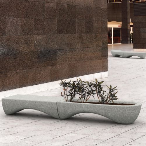 Beton-Pflanzkübel - WAVES J - Mago Urban - mit integrierter Bank / modern / für öffentliche Bereiche