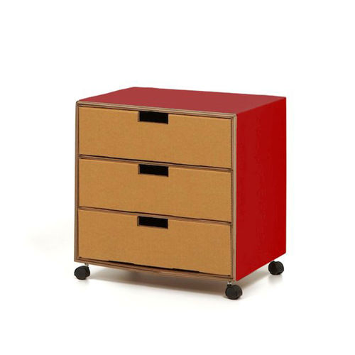 Holz-Schreibtischcontainer - DROP - Kubedesign - Karton / mit 3 Schubladen / auf Rollen