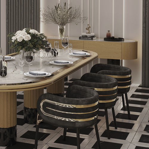 Modernes Sideboard - ANJELICA  - Greg Natale - poliertes Messing / Marmor / mit Regal