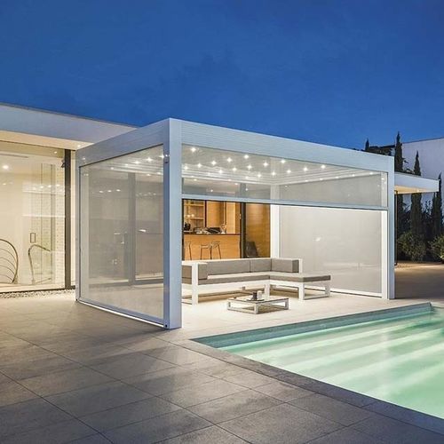 Selbsttragende Pergola - Varia - Van Hoof - angebaut / thermolackiertes Aluminium / mit orientierbaren Lamellen