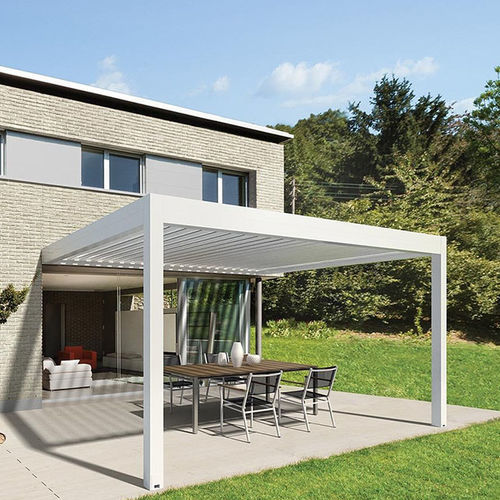Selbsttragende Pergola - Joy - Van Hoof - angebaut / Aluminium / mit orientierbaren Lamellen
