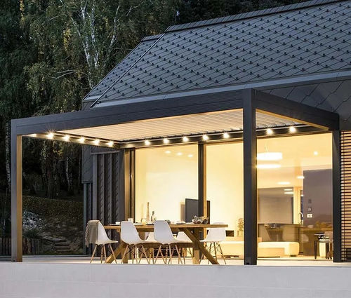 Selbsttragende Pergola - Twist - Van Hoof - angebaut / thermolackiertes Aluminium / mit orientierbaren Lamellen