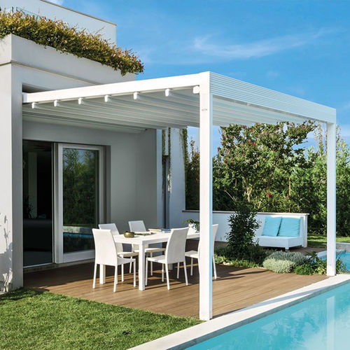 Angebaute Pergola - Quadra - Van Hoof - thermolackiertes Aluminium / PVC Faltdach / modulierbar