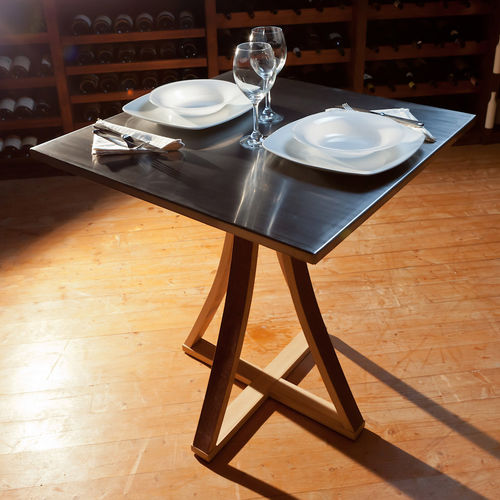 Moderner Bistrotisch - OG0001FU-T - Pasquini Marino - Holz / gebürsteter Edelstahl / quadratisch