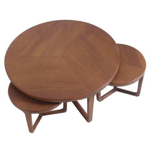 Moderner Couchtisch - UCHTA - ALANKARAM - Eiche / Messing / rund