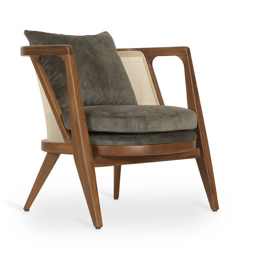 Moderner Sessel - RINGI - ALANKARAM - Stoff / Rattan / grün