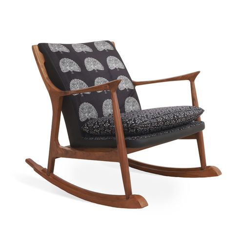 Moderner Sessel - RURU - ALANKARAM - Stoff / Teakholz / schwarz