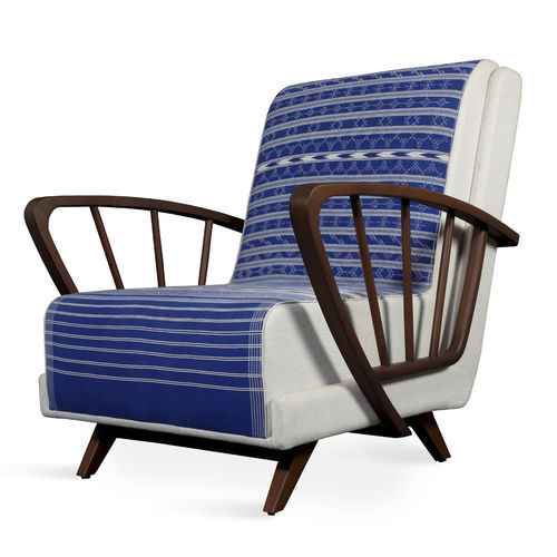 Moderner Sessel - FANI - ALANKARAM - Stoff / weiß / blau