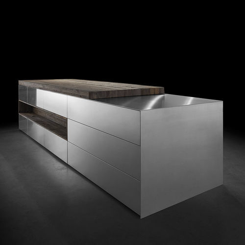 Moderne Küche - M2 slide - Minimal Cucine - Holzfurnier / Kochinsel / ohne Griff
