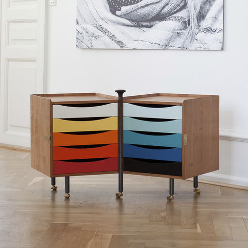 Sideboard / skandinavisches Design - GLOVE - Finn Juhl - Holz / Stahl / Messing