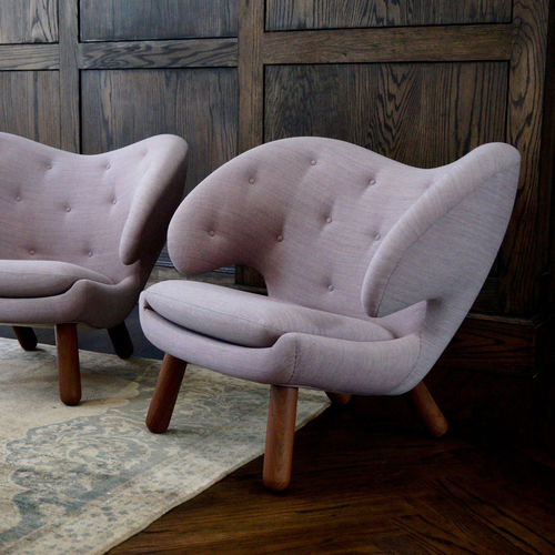 Sessel / skandinavisches Design - PELICAN - Finn Juhl - Leder / Stoff / Holz