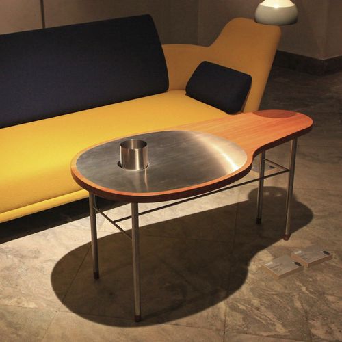 Couchtisch / skandinavisches Design - ROSS - Finn Juhl - Nussbaum / Teakholz / Edelstahl