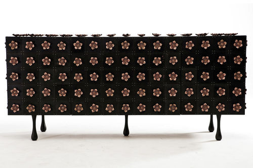 Sideboard / originelles Design - SIGNATURE : ROSETTE  - EGG DESIGNS - Nussbaum / Holzfurnier / Kupfer