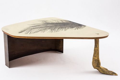 Couchtisch / originelles Design - OSTRICH FOOT - EGG DESIGNS - Holz / Messing / für Privatgebrauch