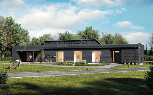 Modernes Haus - BLACKSPACE 543 - Lumi Polar - ebenerdig / Holz