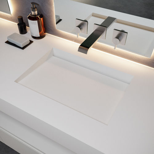 Wand-Waschbecken - Sagitta - Riluxa - Corian® / mit integrierter Waschtischplatte / nach Maß